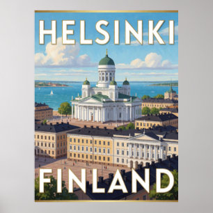 Affiche Cathédrale d'Helsinki Finlande Scène de voyage bal