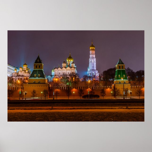 Affiche Cathédrale du Kremlin de Moscou la nuit (Devant)
