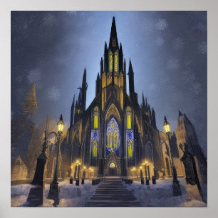 Affiche Cathédrale gothique de nuit