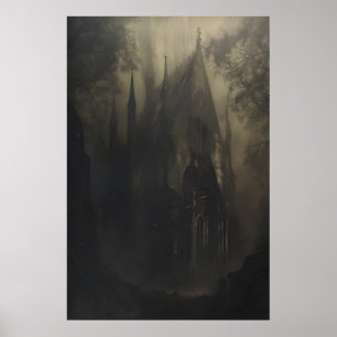 Affiche Cathédrale gothique hantée dans une forêt sombre S