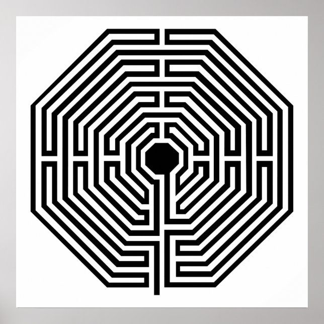 Affiche Cathédrale Labyrinthe Maze d'Amiens Noir et blanc (Devant)