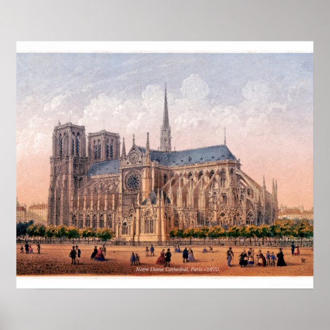 Affiche Cathédrale Notre-Dame 1870 impression, Paris Franc (Devant)