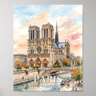 Affiche Cathédrale Notre-Dame de Paris Aquarelle Voyage