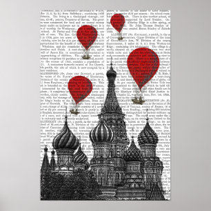 Affiche Cathédrale St Basil et Ballons rouges à air chaud