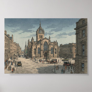 Affiche Cathédrale St Giles estampe japonaise sur bois