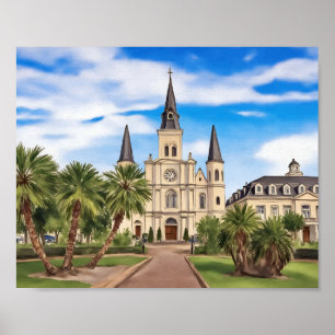 Affiche Cathédrale St. Louis de La Nouvelle-Orléans aquare