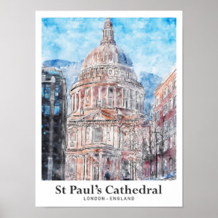 Affiche Cathédrale St Paul Londres Travel Aquarelle