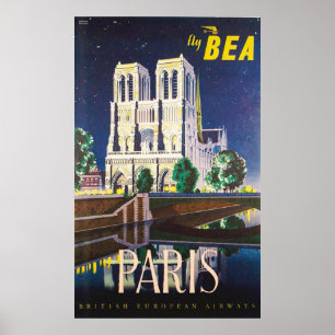 Affiche Cathédrale vintage Notre-Dame BEA Londres Travel