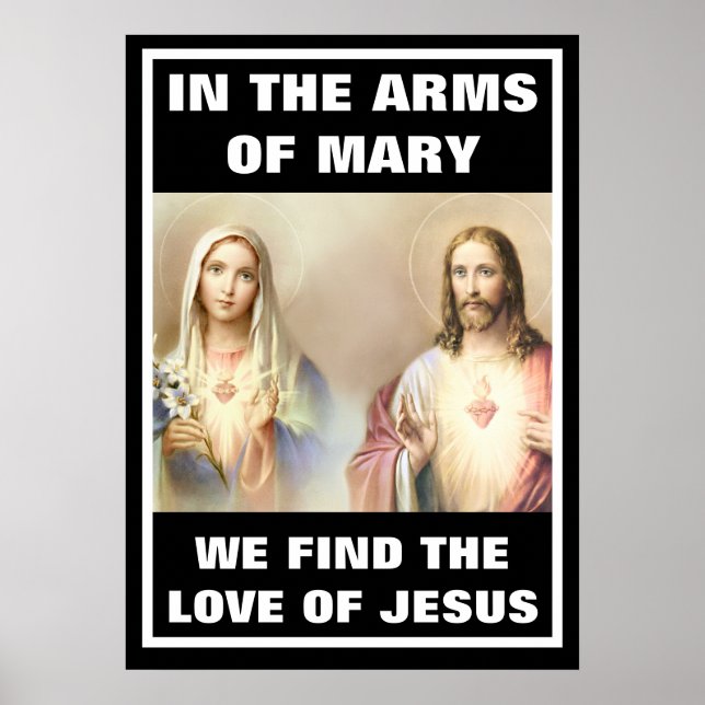 AFFICHE CATHOLIQUE SACRÉ COEUR IMMACULÉ MARIE RELIGIEUSE (Devant)