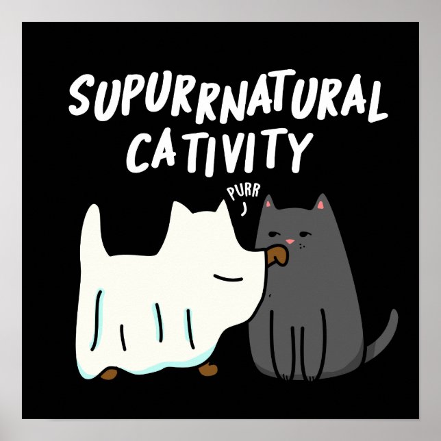 Affiche Cativité Su-purr-naturelle Pun de chat drôle Fond  (Devant)