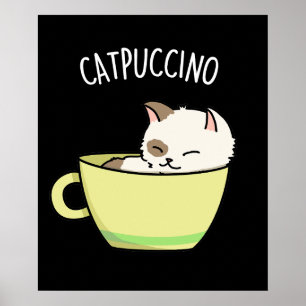 Affiche Catpuccino Chat Drôle de Chat Dans un Pun de Tasse