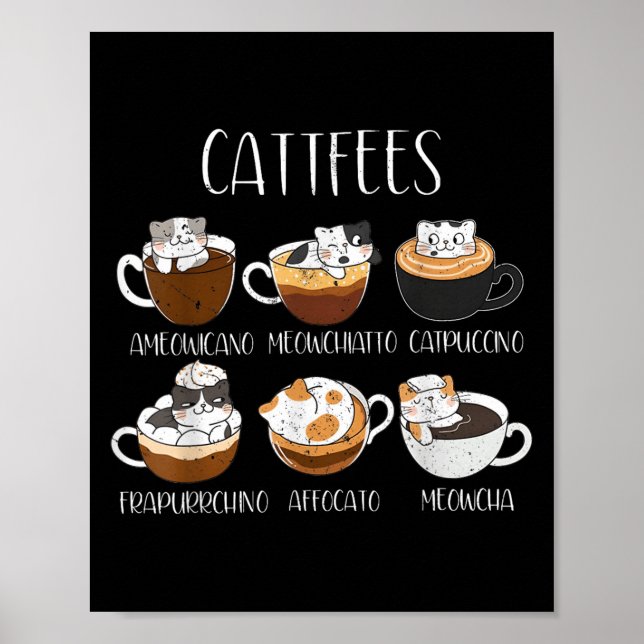 Affiche Cats &amp; Amateur de café Drôle Citation de caféi (Devant)