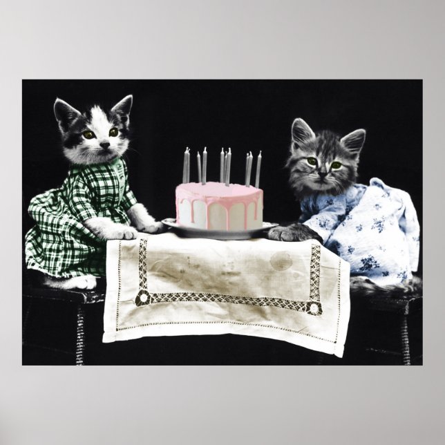 Affiche Cats celebrating a birthday with cake and candles (Devant)