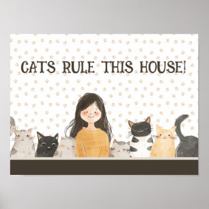 Affiche CATS RÈGLE CETTE MAISON Crazy Chat Dame & Kittens 