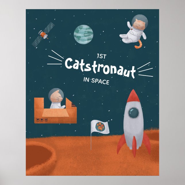 Affiche Catstronaut Whimsical dans l'espace, Chats sur Mar (Devant)