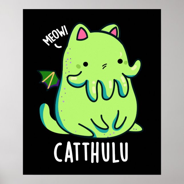 Affiche Catthulu Funny Cthulhu Cat Pun Dark BG (Devant)