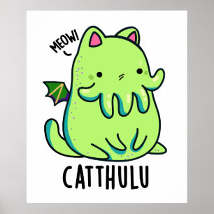 Affiche Catthulu Funny Puns de chat Cthulhu