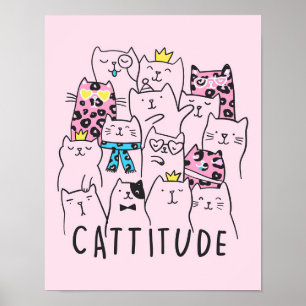 Affiche Cattitude Cute Chat, Funny Kitten Cadeau Amoureux