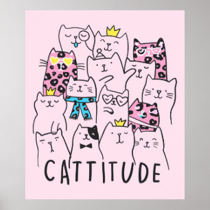 Affiche Cattitude Cute Chat, Funny Kitten Cadeau Amoureux