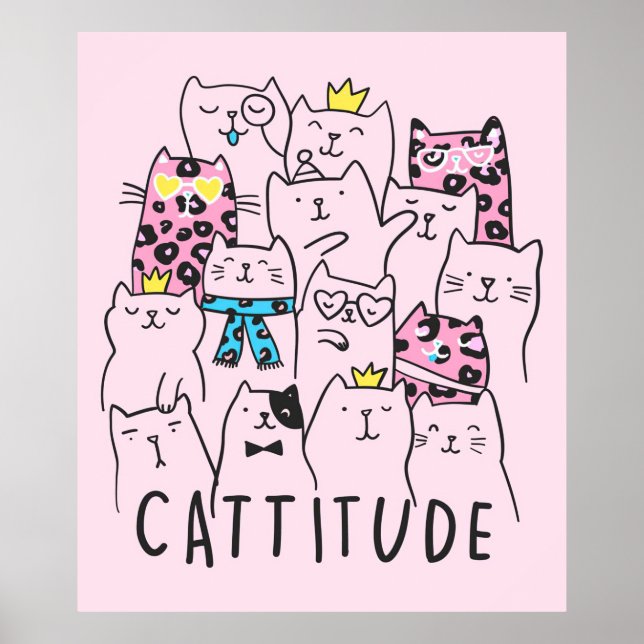 Affiche Cattitude Cute Chat, Funny Kitten Cadeau Amoureux  (Devant)