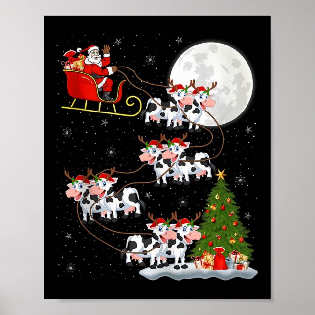 Affiche Cattle Cow Santa Sleigh Flying Funny Magical Chris (Devant)