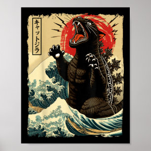 Affiche Catzilla Art de Chat Drôle de Chat Japonais Pour H