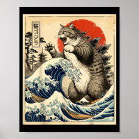 Catzilla Art Japonais Amateur de Chat Graphique Ho
