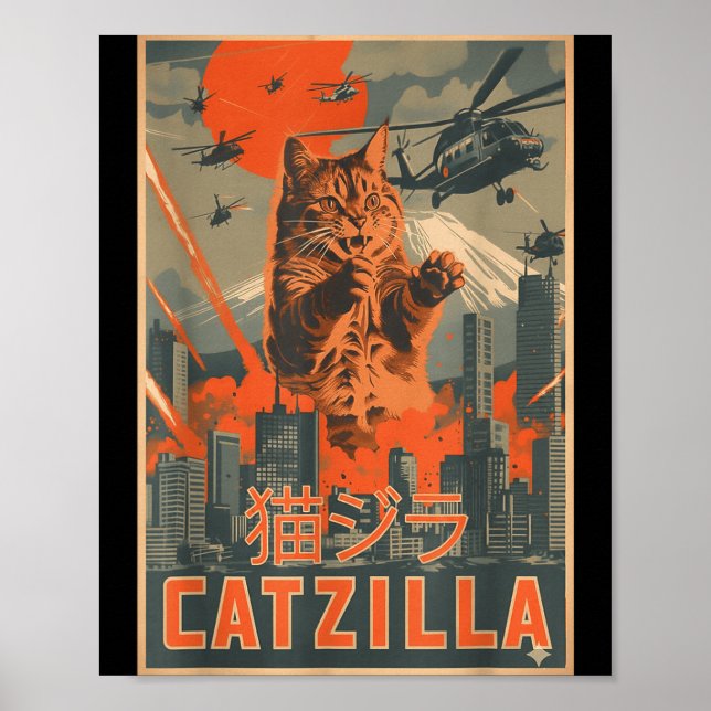 Affiche Catzilla Cat Japanese Art Funny Cat For Men Women  (Devant)