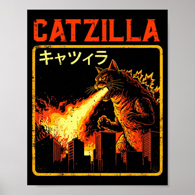 Affiche Catzilla Cat Monster Funny Japanese Parody Women M (Devant)