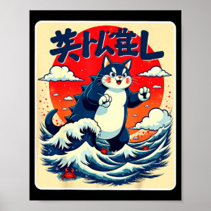 Affiche Catzilla Chat Art Japonais Cadeaux Drôles de Chat 