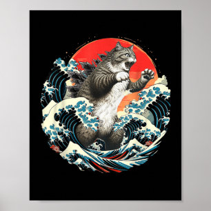 Affiche Catzilla Chat Art Japonais Grandes Vagues Art Pour