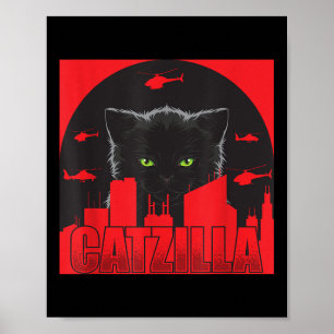 Affiche Catzilla Chat Japonais Chat Drôle Catzilla