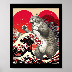 Affiche Catzilla Chat Valentine Japonaise Art Drôle Chat C