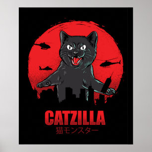 Affiche Catzilla Monster Chat détruit Skyscraper Building