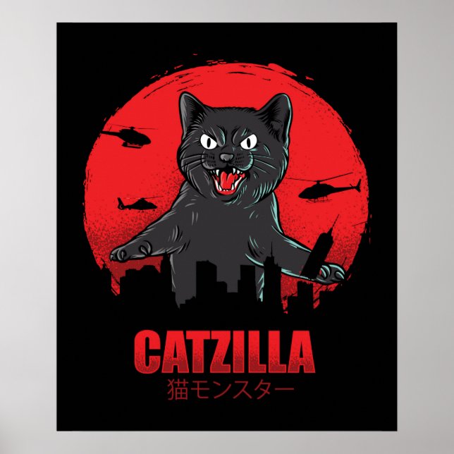 Affiche Catzilla Monster Chat détruit Skyscraper Building (Devant)