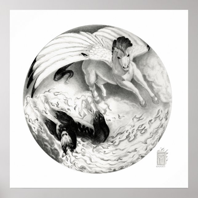 Affiche Cauchemar/Mesa Pegasus Yin Yang en noir et blanc (Devant)