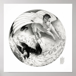 Affiche Cauchemar/Mesa Pegasus Yin Yang en noir et blanc