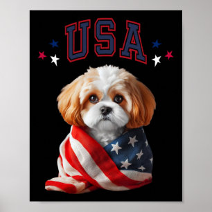 Affiche Cavachon Chien Drapeau Patriotique Mémorial Usa Am