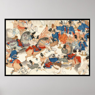 Affiche Cavalerie vintage japonaise fraîche de cavaliers