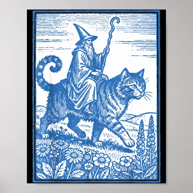 Affiche Cavalier chat sorcier drôle mignon mème  (Devant)