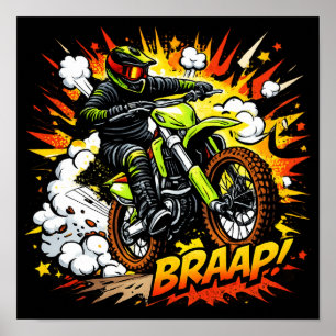 Affiche Cavalier de moto cross de bande dessinée