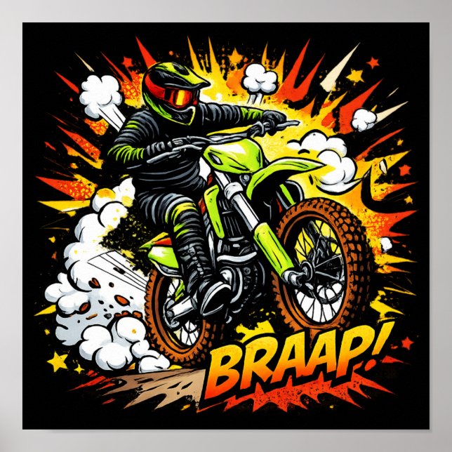 Affiche Cavalier de moto cross de bande dessinée (Devant)