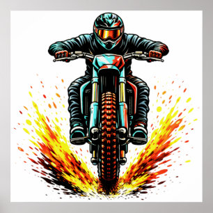 Affiche Cavalier de moto cross Dirt Bike avec une traînée