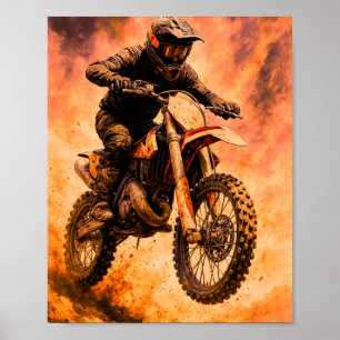 Affiche Cavalier de moto cross plein d'action