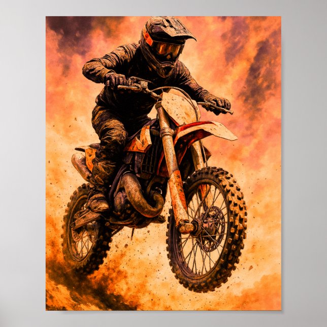 Affiche Cavalier de moto cross plein d'action (Devant)