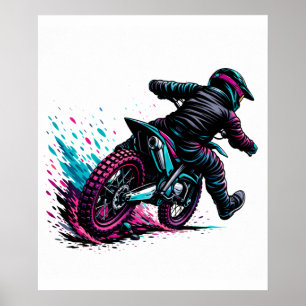 Affiche Cavalier de motocross de style BD éclaboussé de bo