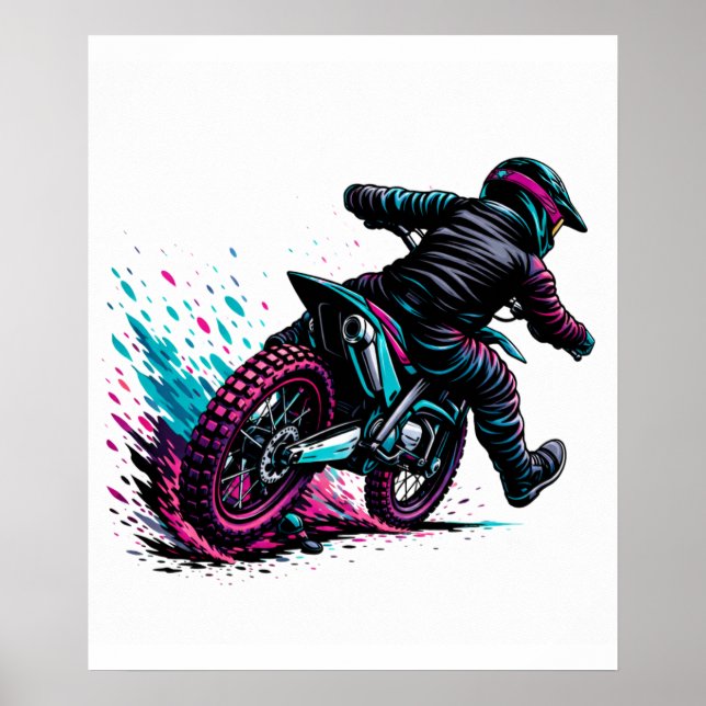 Affiche Cavalier de motocross de style BD éclaboussé de bo (Devant)