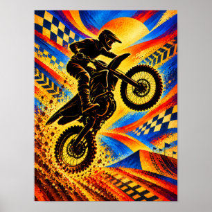 Affiche Cavalier de motocross Saut extrême Silhouette