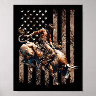 Affiche Cavalier de Rodéo Patriotique Cow-boy Drapeau Usa