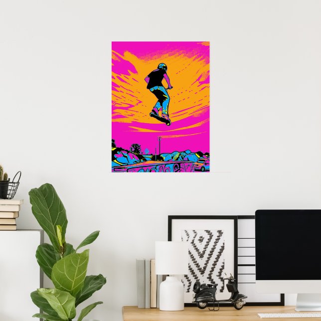 Affiche Cavalier de scooter volant - Scooter de stunt (Bureau à domicile)